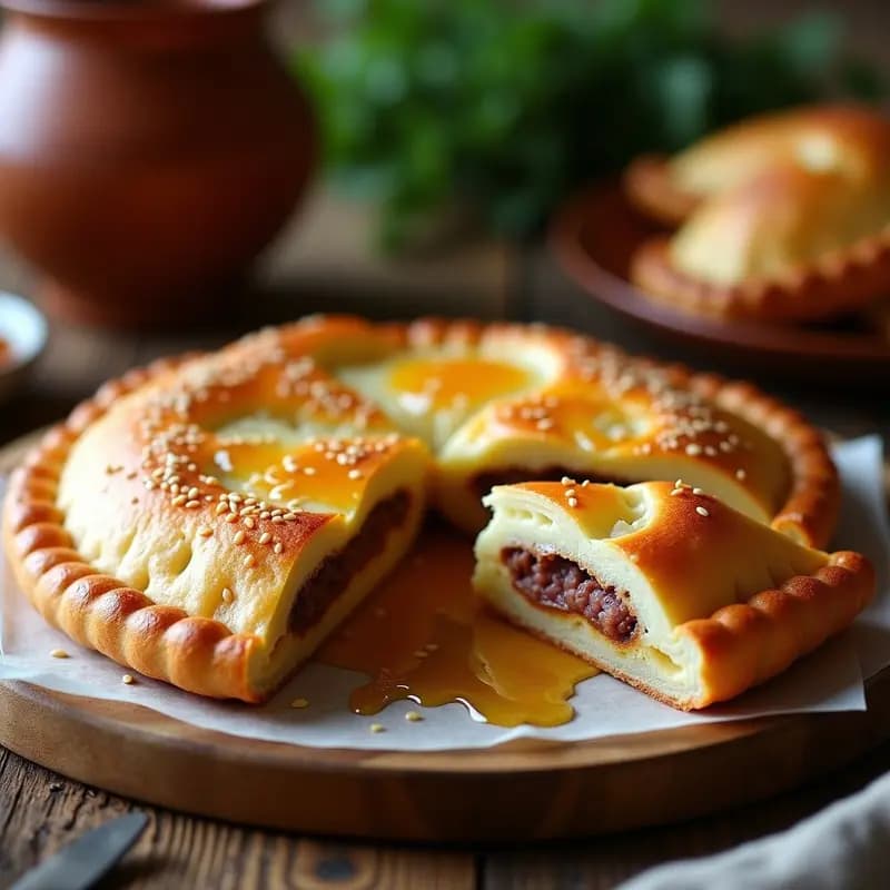 Tradiicional Torts de Pagès con Sobrasada y Miel: Empanada Mallorca con Sabores Dulces y Salados