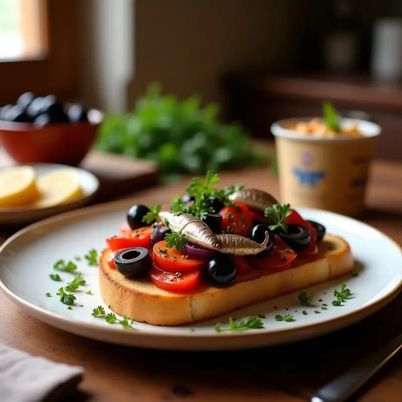 Tosta de escalivada con anchoas y aceitunas: Entrante catalán gourmet y sin gluten