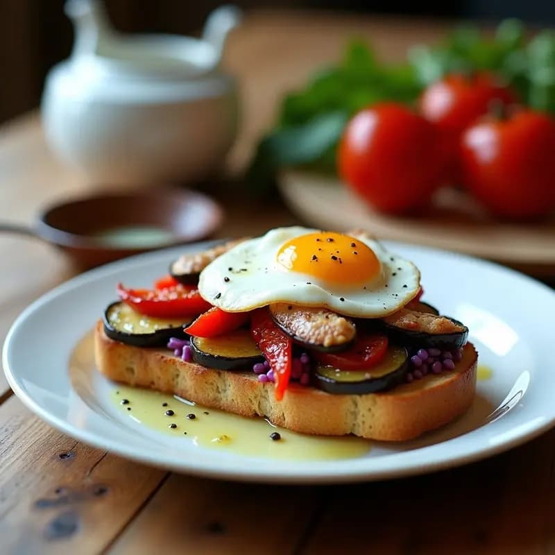 Tosta de escalivada con anchoas y huevo pochado: Desayuno catalán salado y nutritivo