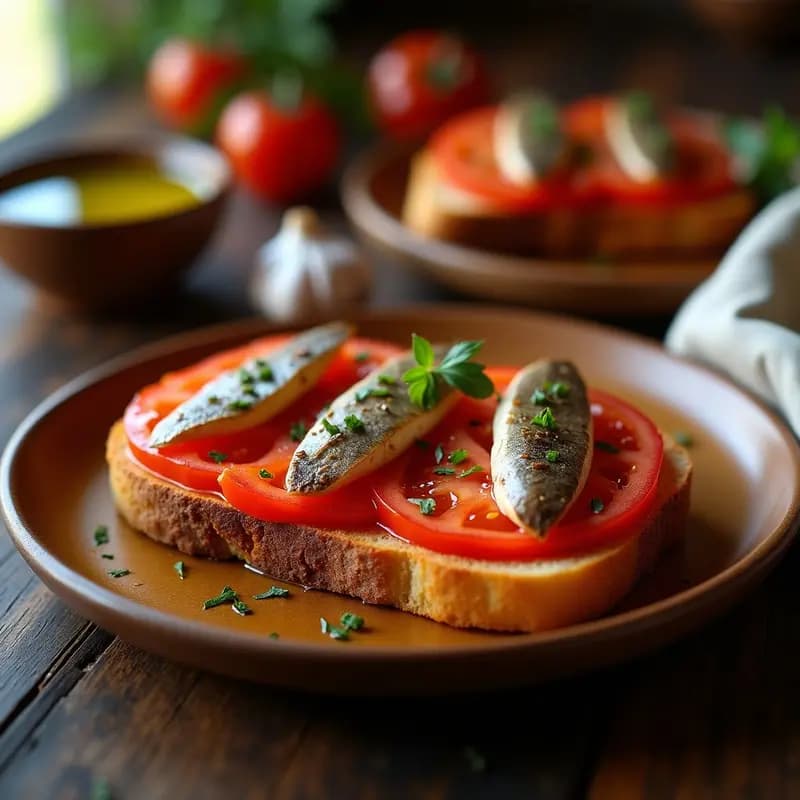 Tosta de Pan con Aceite y Tomate con Anchoas y Pimiento Choricero: Tapa Vasca Gourmet