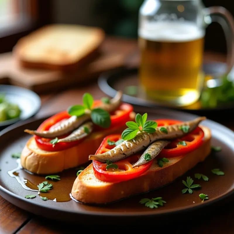 Tosta de Pan de cristal con Anchoas y Pimientos Asados: Receta de Bar en 10 Minutos