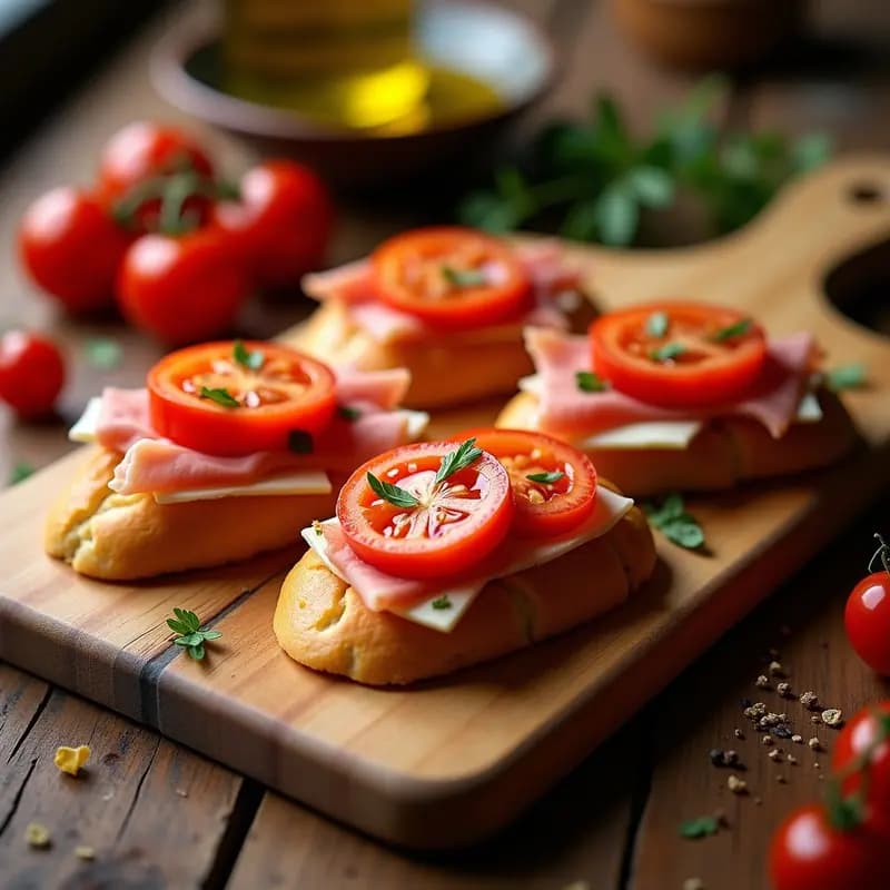 Tosta de Pan de Cristal con Tomate, Jamón y Queso Manchego: Aperitivo Gourmet