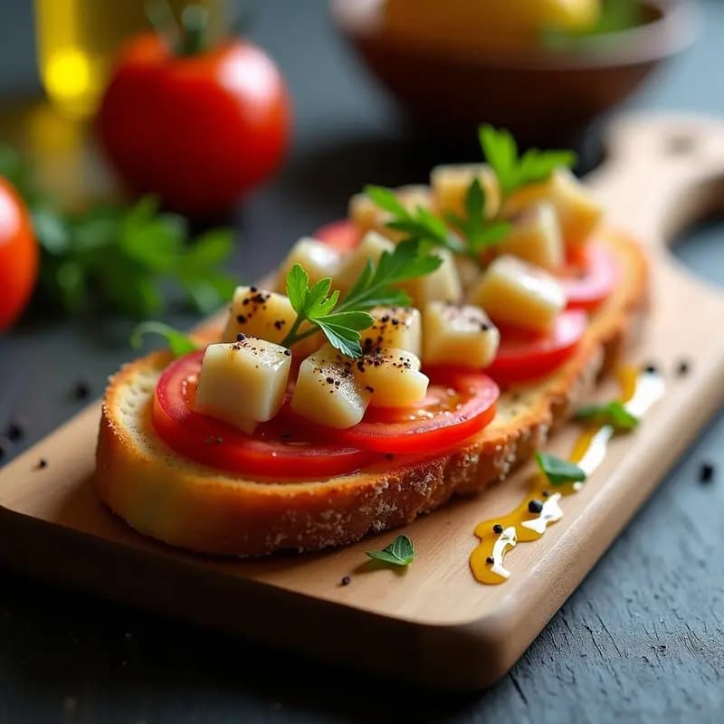 Tosta de pan de cristal con tomate y ventresca: Montadito gaditano gourmet en 5 minutos