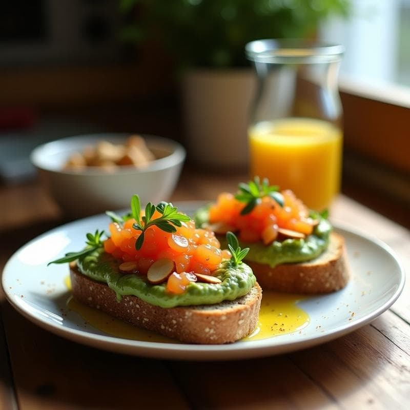 Tosta de Pan de Espelta con Crema de Aguacate y Huevas de Salmón Ahumado: Desayuno Alto en Omega-3