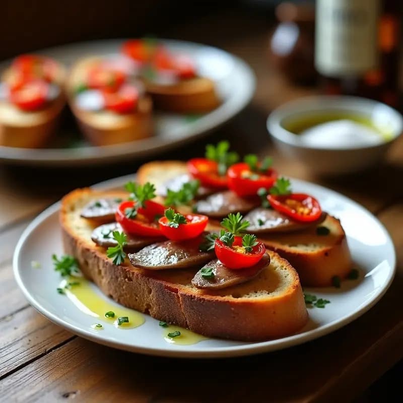 Tosta de pan de pueblo con anchoas y pimiento: Aperitivo Rápido y Sabroso