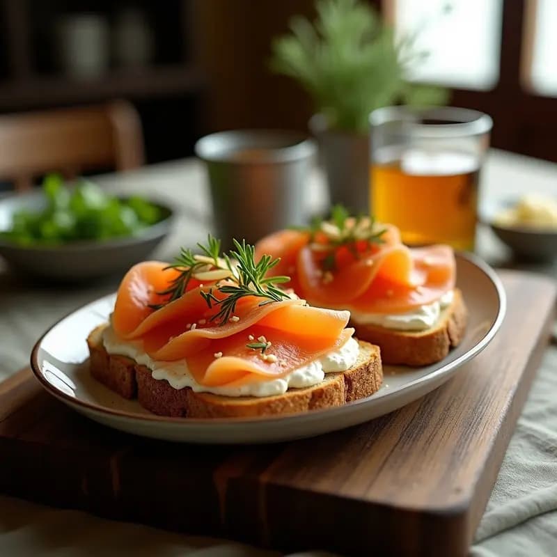 Tosta de Pan de Soda con Salmón Ahumado y Eneldo: Aperitivo Irlandés Rápido
