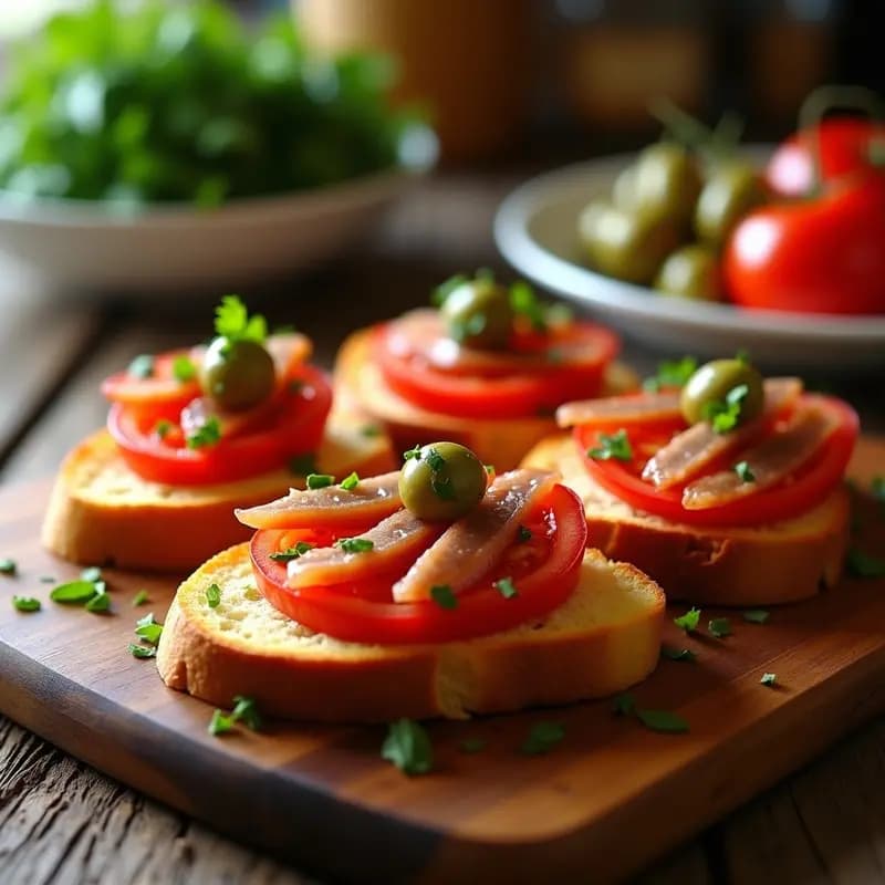 Tosta de Pan Tumaca con Anchoas y Aceitunas: Receta Catalana para Aperitivo