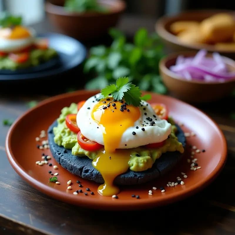 Tostada de Aguacate y Huevo Poché: Receta Mexicana con Tortilla de Maíz Azul y Semillas