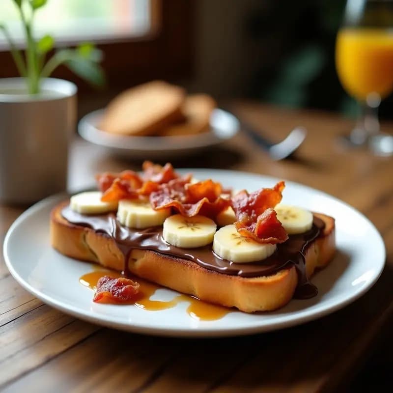 Tostada de Pan de Brioche con Nutella, Plátano y Bacon Crujiente: Desayuno de Reyes