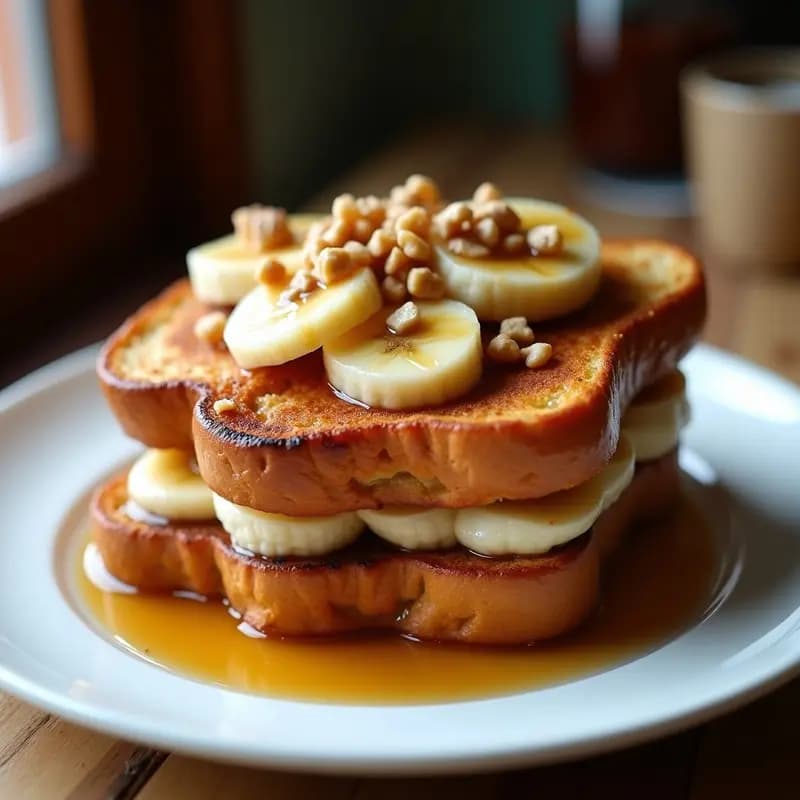 Tostada Francesa Rellena de Crema de Avellanas y Plátano con Sirope de Arce: Desayuno Ultraindulgente