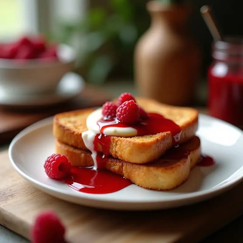 Tostada Francesa con Queso Brie y Mermelada de Frambuesa: Desayuno Crujiente y Adictivo