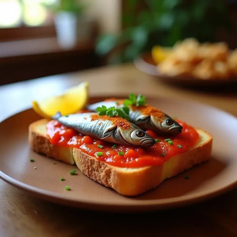 Tostada con Manteca Colorá y Sardinas: Desayuno de Inspiration Costera