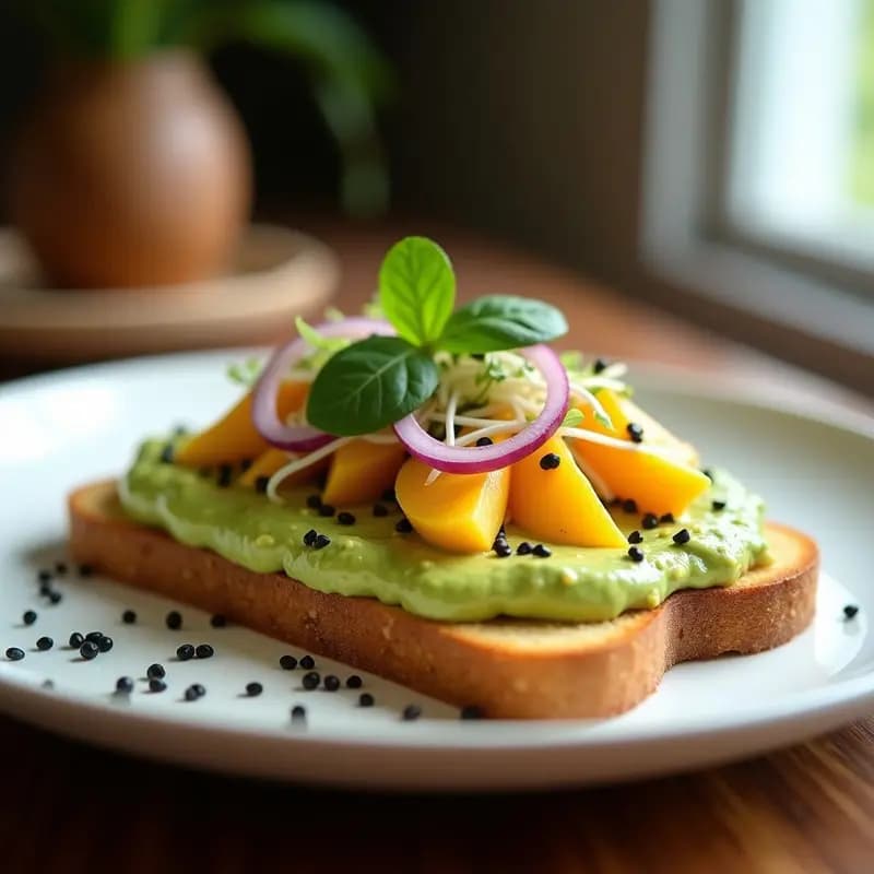 Tostada de Pan de Maíz con Guacamole de Mango y Hojas de Stevia: Desayuno Mexicano Sin Azúcar
