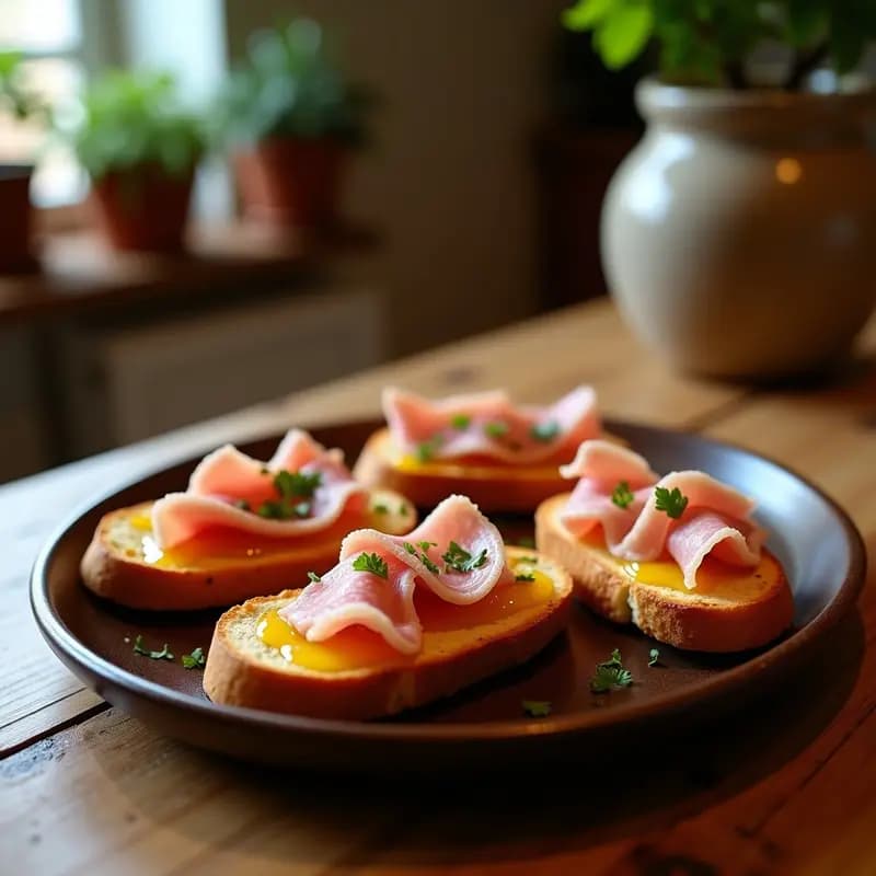 Tostadas de Pan con Aceite, Ajo y Jamón Serrano: Receta de Tapeo Rápido