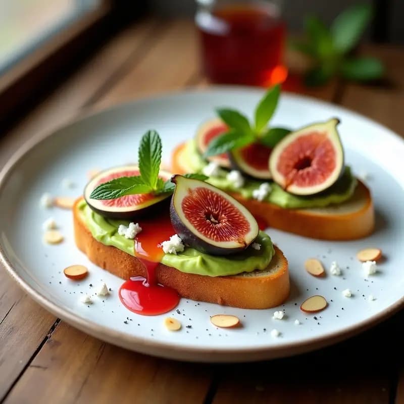 Tostadas de Aguacate y Higos con Vinagre de Frambuesa: Desayuno Francés Gourmet en 10 Minutos