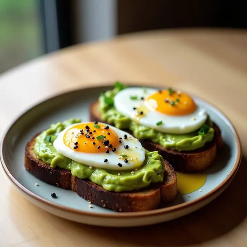 Tostadas de Aguacate y Huevos Ochenta con Semillas de Sésamo: Desayuno Japonés Fusion