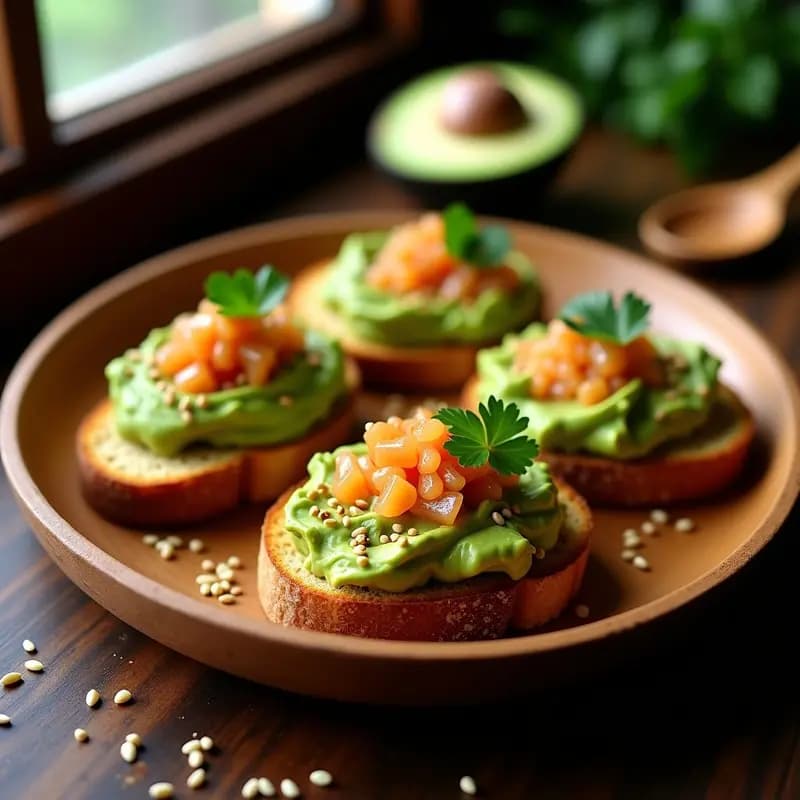 Tostadas de Pan de Algarroba con Aguacate y Huevas de Trucha: Receta Peruana Sin Harina