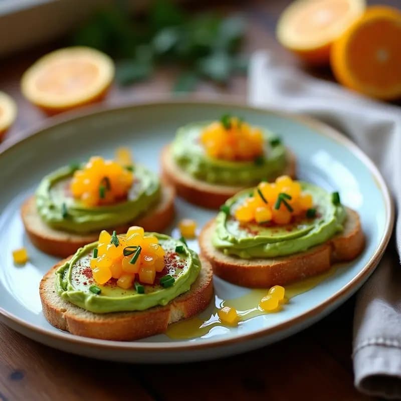 Tostadas de Pan de Algas con Aguacate y Caviar de Cítricos: Aperitivo Gourmet Sin Gluten y Vegano