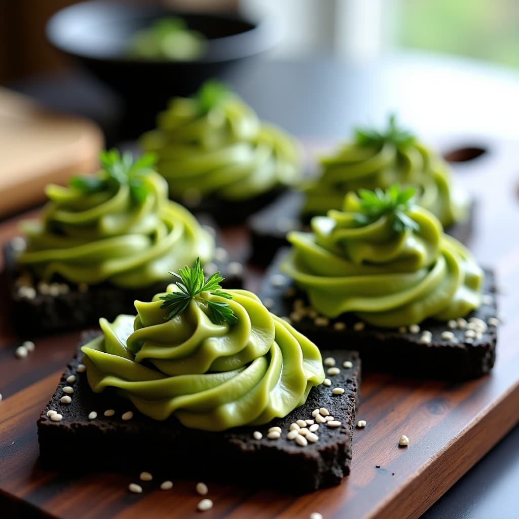 Tostadas de Pan de Algas con Guacamole de Edamame: Aperitivo Japonés sin Gluten