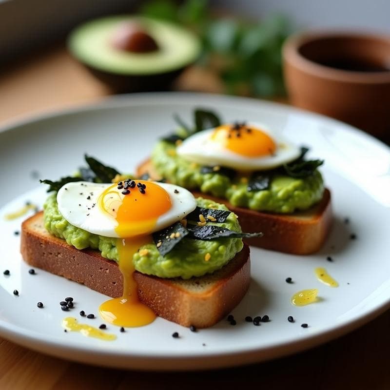 Tostadas de Algas Nori con Aguacate y Huevo Poché: Receta Alta en Omega-3 en 10 Minutos