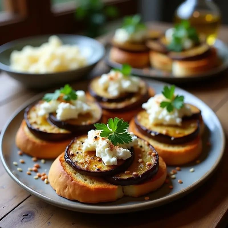 Tostadas de Pan de Altramuz con Berenjena Asada y Romney: Entrante Libanés Sin Gluten