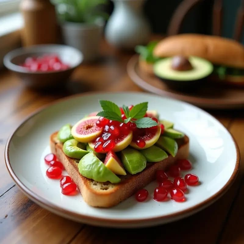 Tostadas de Avocado y Higos con Vinagreta de Granado: Desayuno Mediterráneo Sin Gluten