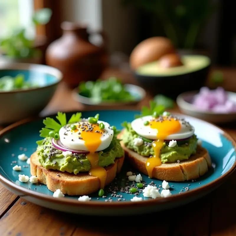 Tostadas de Avocado y Huevos Poché con Semillas de Chía: Desayuno Mexicano Alto en Proteínas