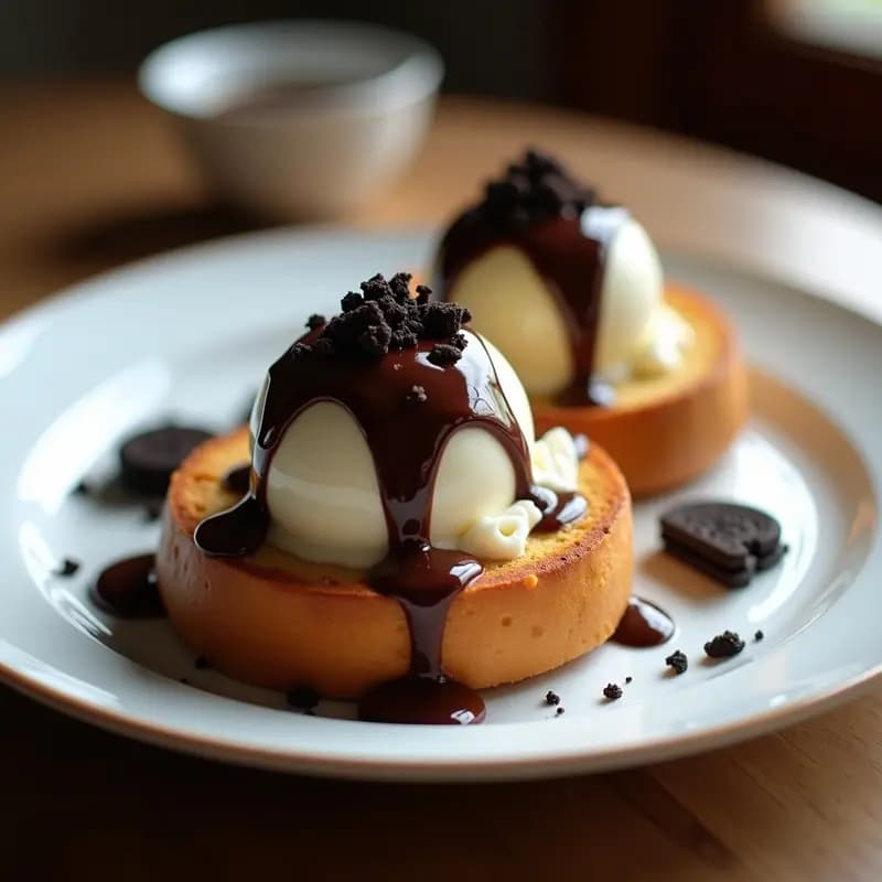 Tostadas de Pan de Brioche con Helado de Vainilla, Salsa de Chocolate y Virutas de Oreos: Desayuno de Campeones