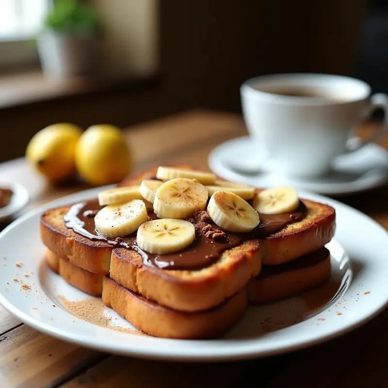 Tostadas Francesas de Brioche con Nutella de Avellanas y Plátano: Desayuno Decadente en 10 Minutos