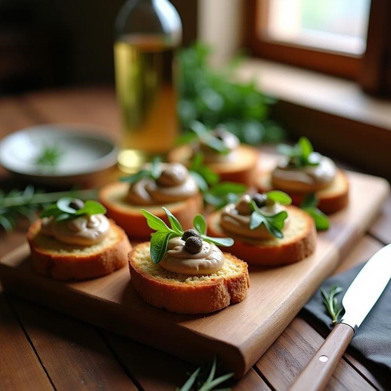 Tostadas de Pan de Castañas con Crema de Higaditos y Rúcula: Aperitivo Francés Sin Gluten