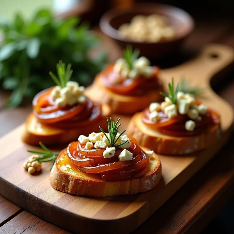 Tostadas de Cebolla Caramelizada y Queso Azul: Receta Gourmet Rápida con Toque Dulce-Salado