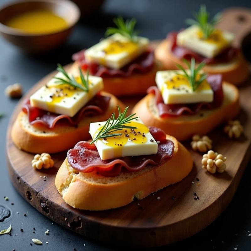 Tostadas de Cecina y Queso Idiazábal con Trufa: Receta Gourmet en 10 Minutos