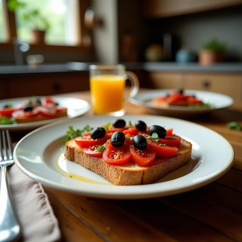 Tostadas de Pan de Centeno con Puré de Aceitunas Negras y Tomate: Desayuno Mediterráneo Keto