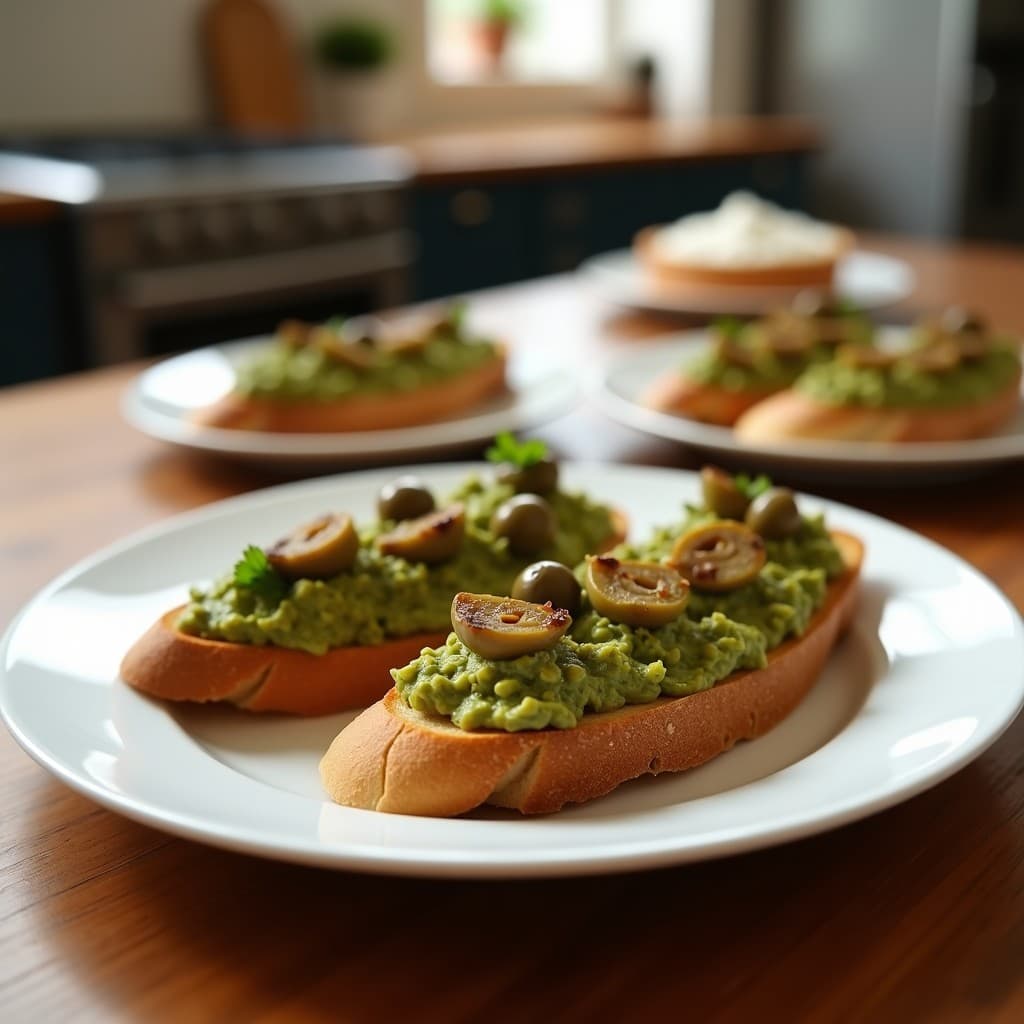 Tostadas de Pan de Centeno con Puré de Aceitunas Verdes y Anchoas: Aperitivoytics Mediterráneo Sin Gluten