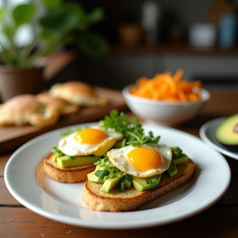 Tostadas de Pan de Centeno con Crema de Aguacate y Huevo de Codorniz: Aperitivo Gourmet alto en Proteína