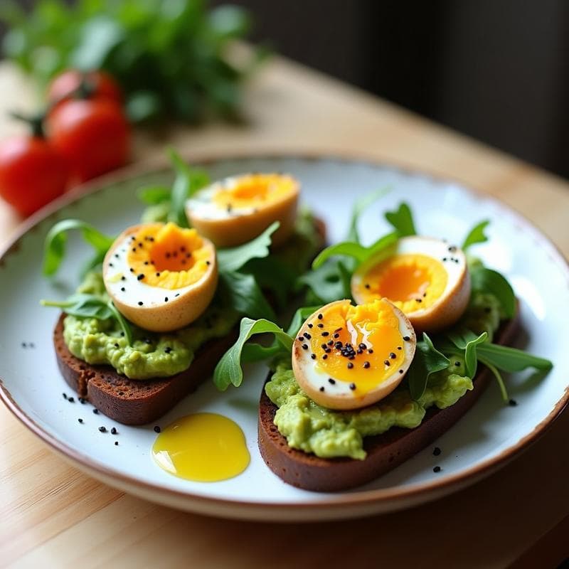 Tostadas de Pan de Centeno con Aguacate y Huevos de Codorniz Escabechados: Desayuno Español Gourmet