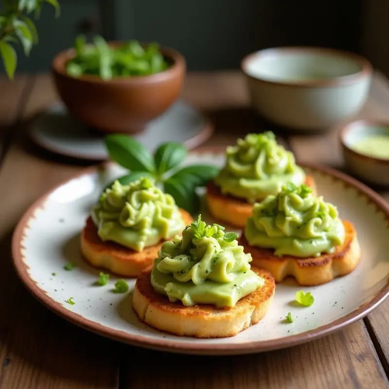 Tostadas de Pan de Centeno con Puré de Aguacate y Hojas de Stevia: Aperitivo Sin Azúcar
