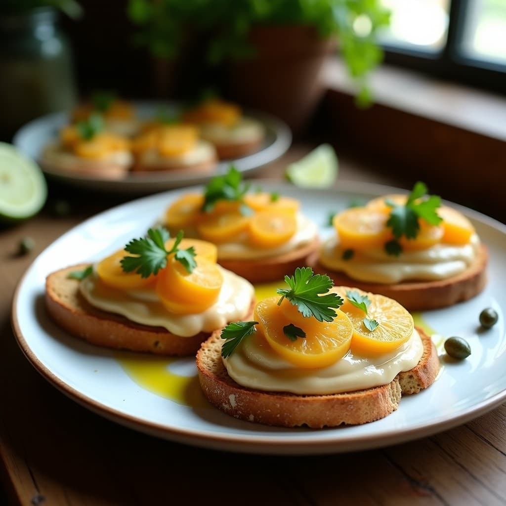 Tostadas de Pan de Centeno con Crema de Anchoas y Cevitche de Palmito: Entrante Peruano Keto