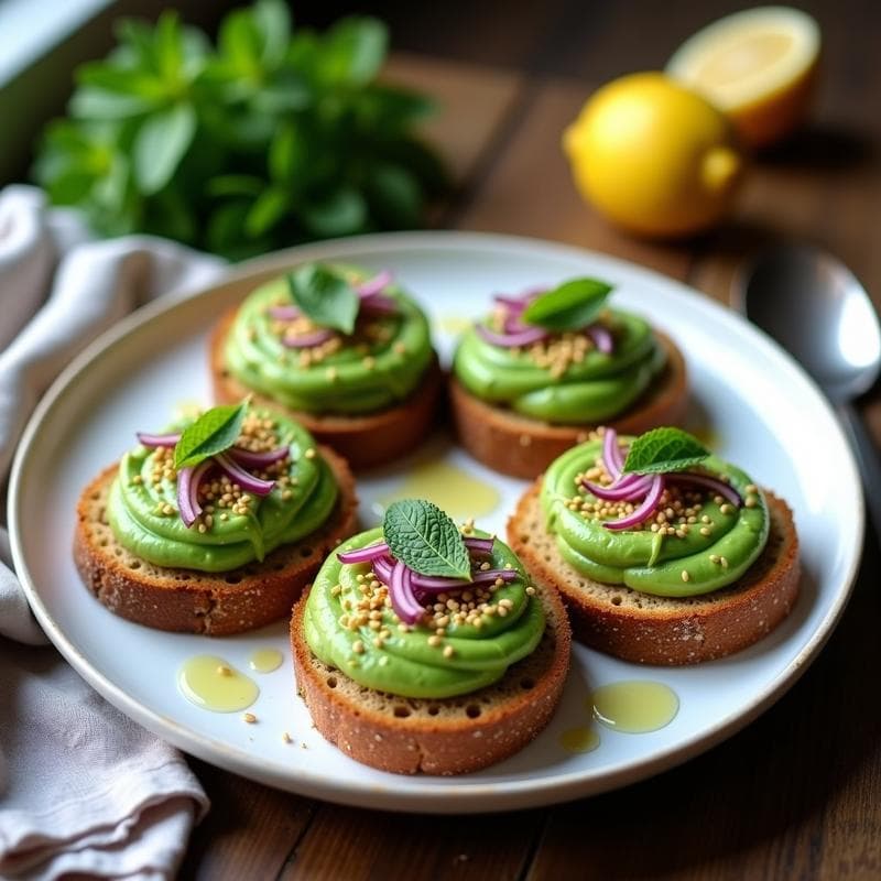 Tostadas de Pan de Centeno con Puré de Guisantes y menta: Desayuno Vegano y Alta en Fibra