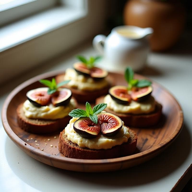 Tostadas de Pan de Centeno con Higo Asado y Queso de Almendras: Desayuno Sin Gluten y Vegano