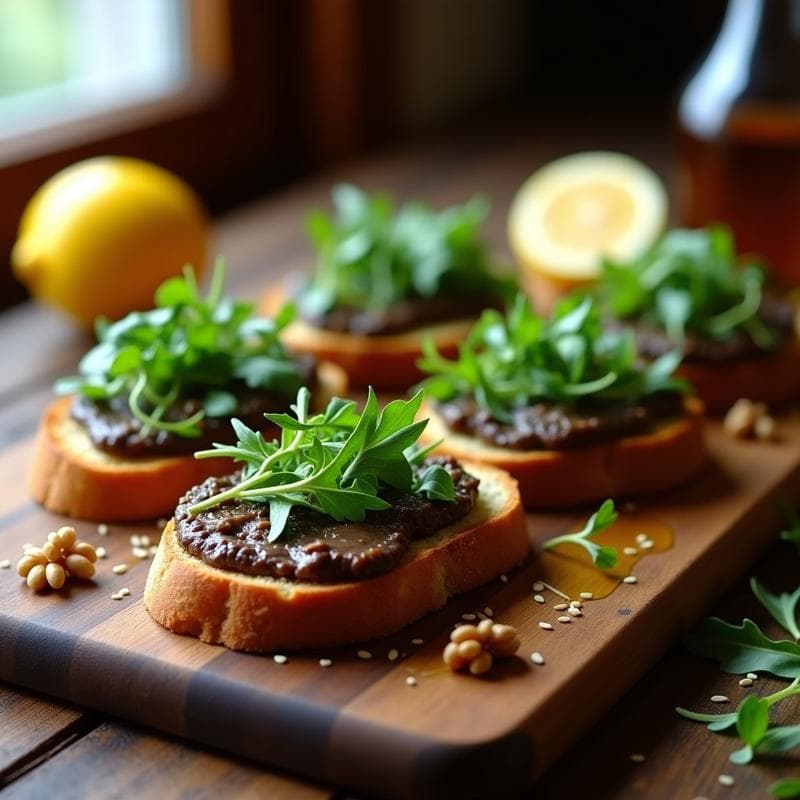 Tostadas de Pan de Centeno con Pâté de Hongos Portobello y Rúcula: Receta Sin Gluten y Alta en Hierro