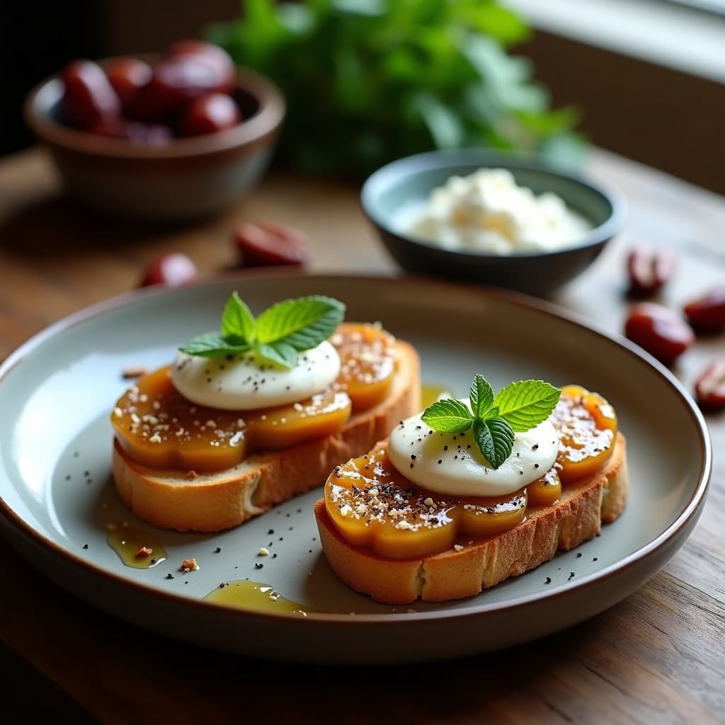 Tostadas de Pan de Centeno con Pâte de Datte y Queso Azul Vegano: Desayuno Francés Dulce-Salado en 10 Minutos