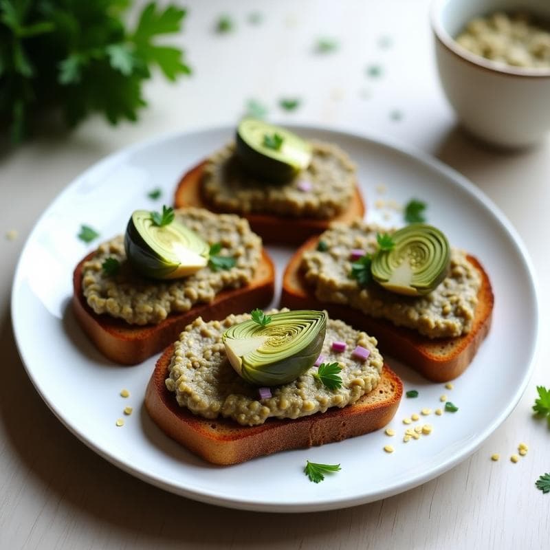 Tostadas de Pan de Centeno con Paté de Lentejas y Alcachofa: Receta Vegana en Thermomix