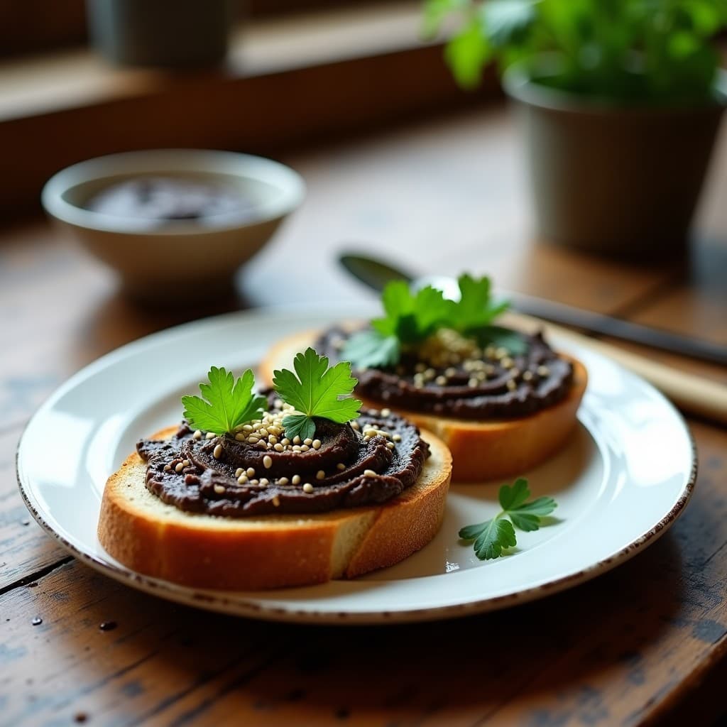 Tostadas de Pan de Centeno con Paté de Lentejas Beluga y Rábano Picante: Desayuno Keto