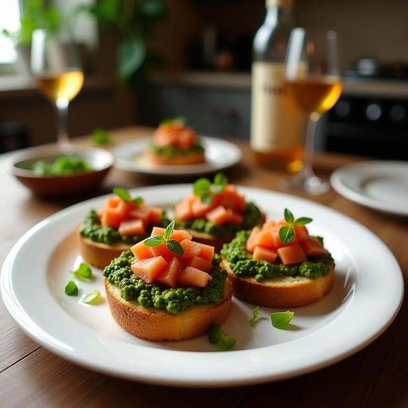 Tostadas de Pan de Centeno con Pesto de Rúcula y Anchoas: Aperitivo Italiano Rico en Hierro