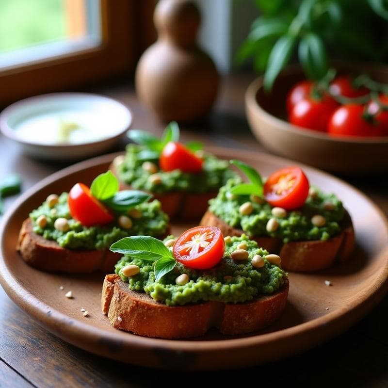 Tostadas de Pan de Centeno con Pesto de Rúcula y Parmesano: Receta Italiana Alta en Fibra