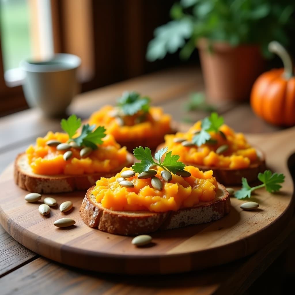 Tostadas de Pan de Centeno con Puré de Calabaza y Semillas de Calabaza: Desayuno Sin Gluten