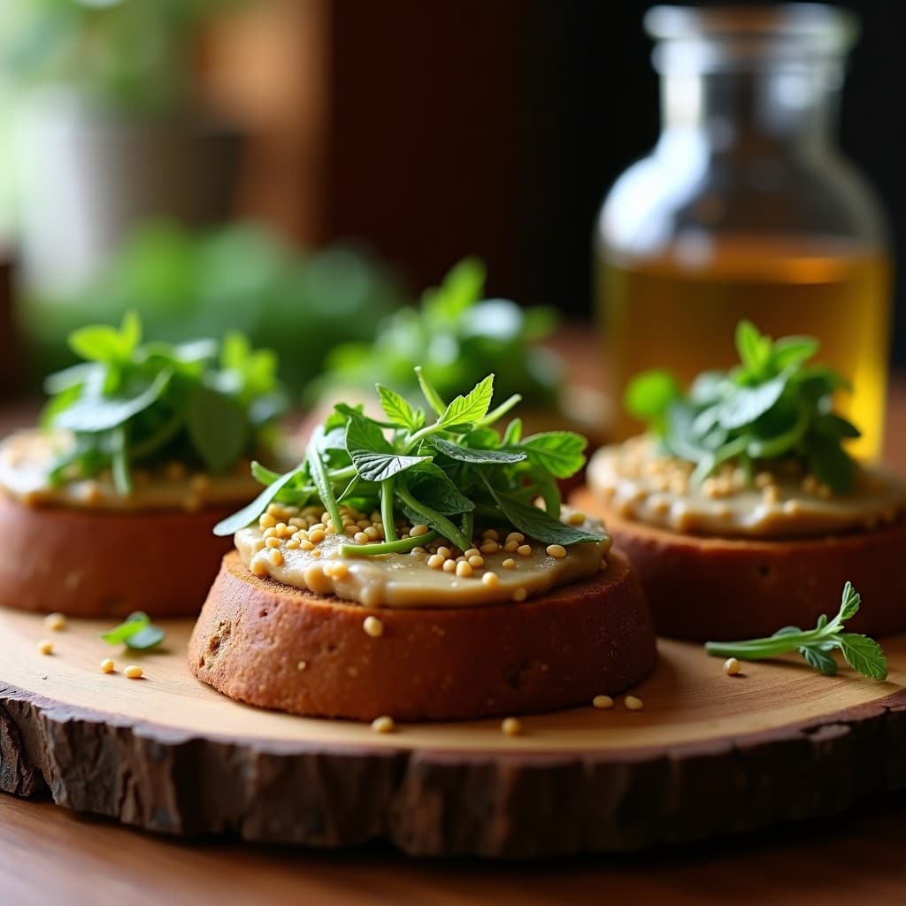 Tostadas de Pan de Centeno con Püré de Lentejas y Rúcula: Aperitivo Alto en Fibra y Sin Gluten