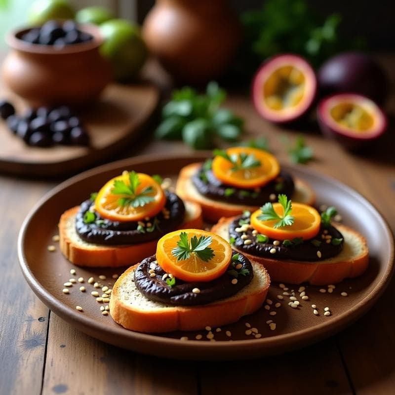 Tostadas de Pan de Espelta con Puré de Habas Negras y Granadilla: Desayuno Peruano Gourmet