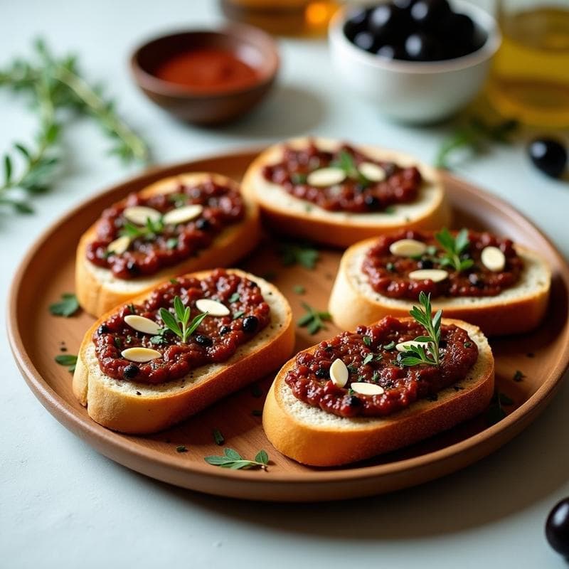 Tostadas de Pan de Espelta con Paté de Aceitunas Kalamata y Tomate Seco: Receta Griega Rápida